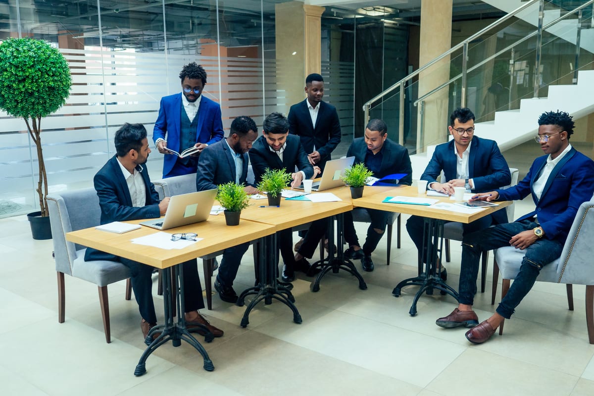 Professional team collaborating around a conference table
