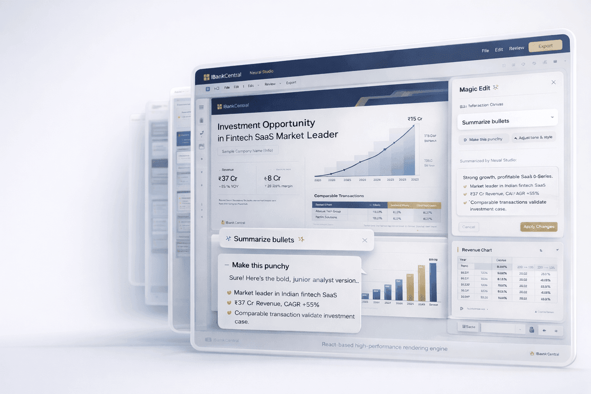 IBankCentral assisted document editing interface